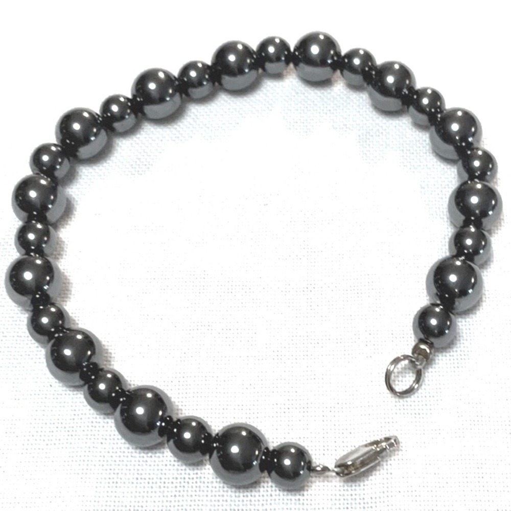 Modern Metallic Beaded Bracelet‎ Gray Black Round Magnetic Lobster Clasp Jewelry